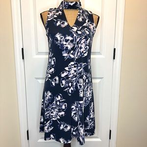 Ivanka Trump Blue Floral Sleeveless High Neck Cut Out Dress size XS